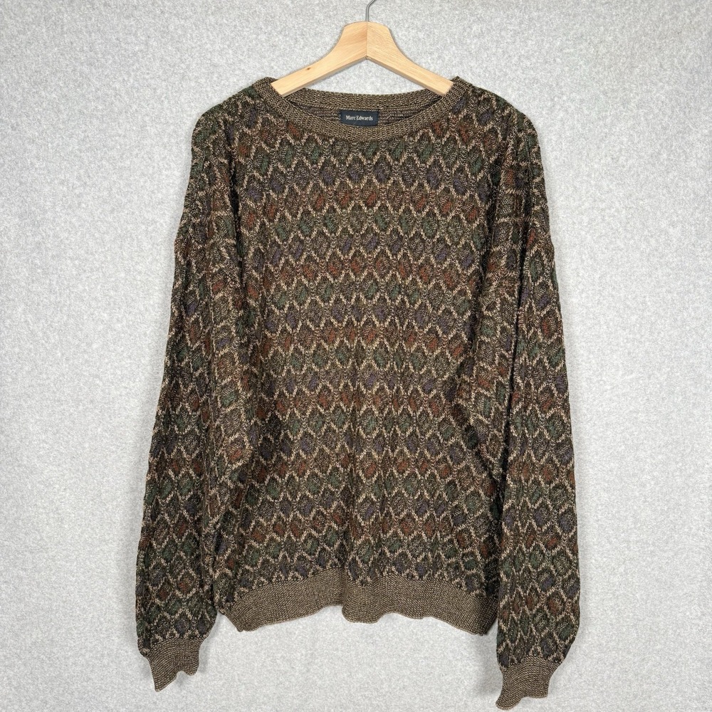 Marc edwards sweater mens XL vintage 90s knit pullover geometric lightweight